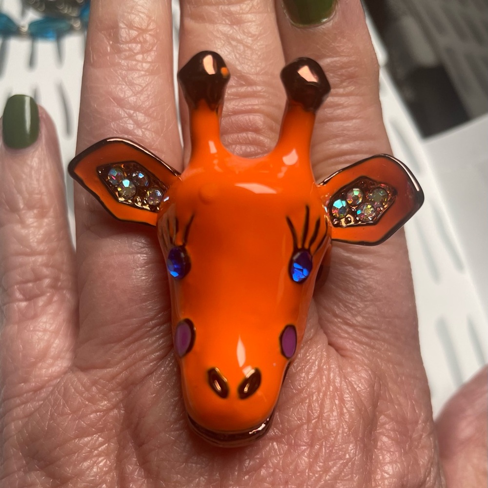 Orange Enameled Giraffe Ring